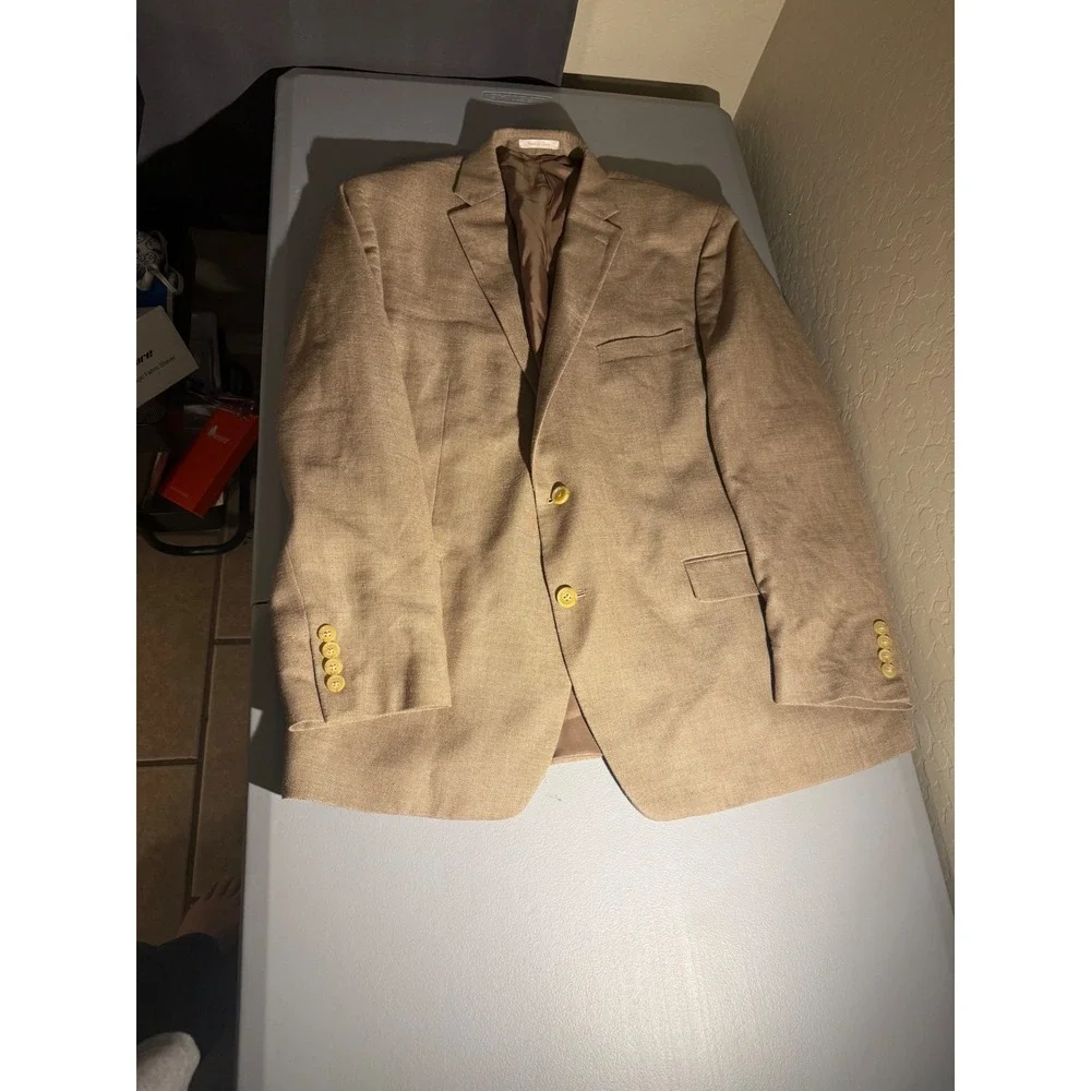Lauren Ralph Lauren Mens 46R Blazer Tan Brown Linen Blend Sport Coat H0731